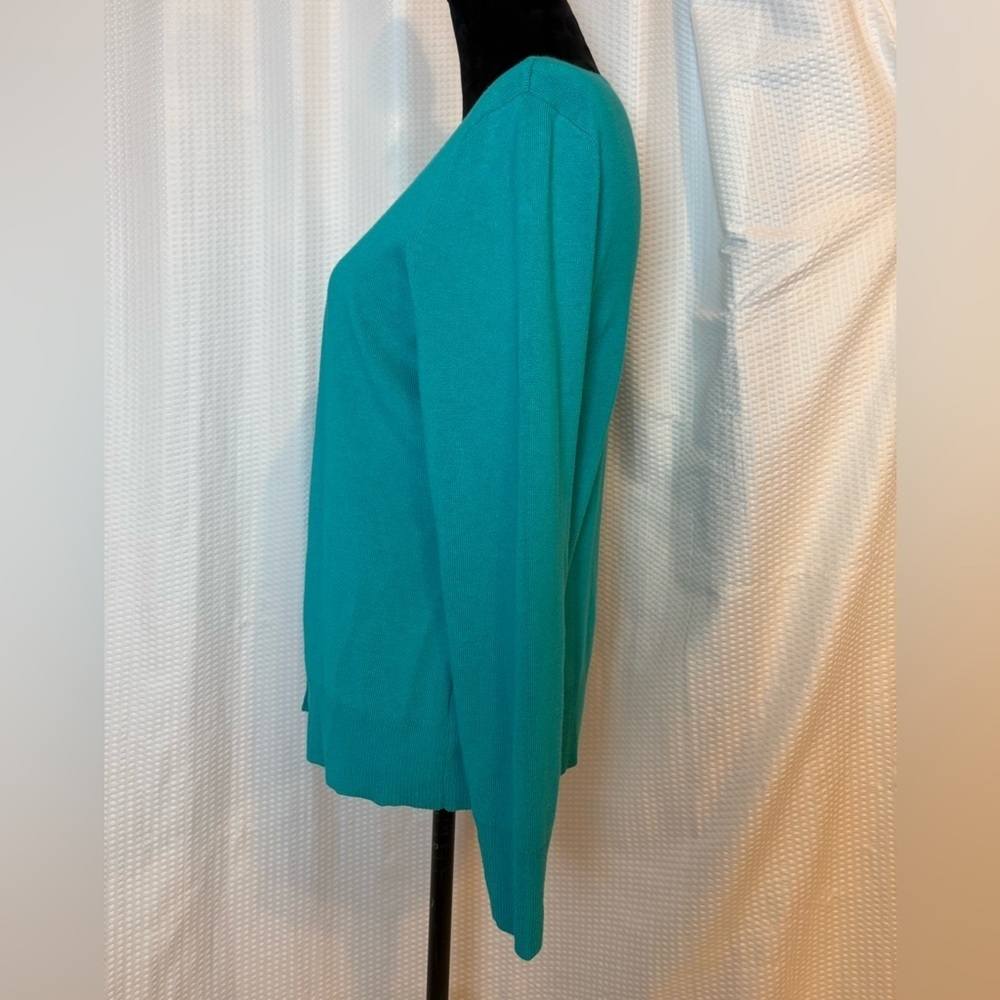 Croft & Barrow cotton blend teal green button front cardigan sweater Petite M - Picture 2 of 6